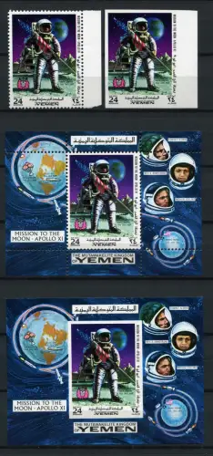 144/Space Raumfahrt 1969 Jemen Yemen Kingdom Apollo 798 A/B + Block 165 A/B MNH