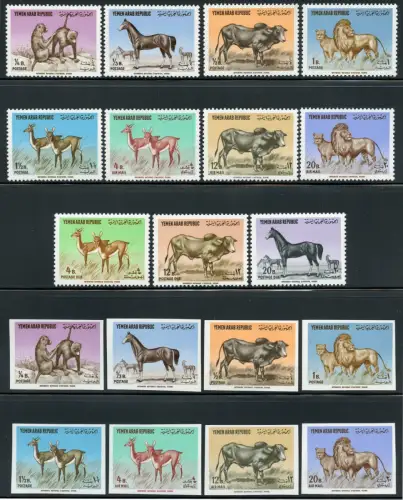 Jemen Yemen North 1964 Tiere Animals 382-389 A/B Perf Imperf + P 14-16 A MNH