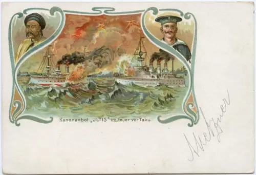 Kiautschou 1901 AK SMS Iltis vor Taku Drucksache 13.4.01 nach Berlin / 405