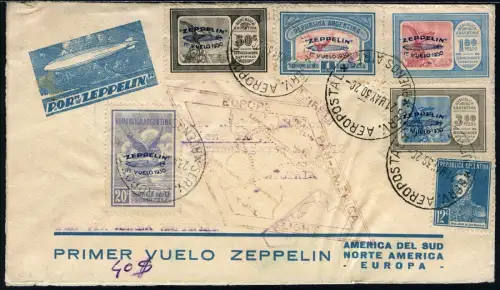 Zeppelin Argentinien 1930 Satzbrief Blau 337-341 Wien Österreich Si 63 A-D/ 1462