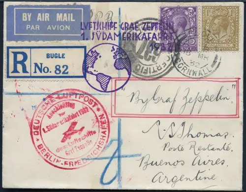 Zeppelin 1932 Großbritannien 1. SAF Reko-Drucksache 1/3 Argentinien Si 138/ 2217