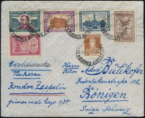 Zeppelin 1934 Argentinien 1. SAF Buenos Aires Bönigen Schweiz Si 248 I / 2061