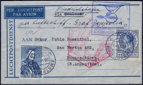 Zeppelin 1933 Niederlande 3. SAF Anschlussflug Berlin Argentinien Si 219 B /2057