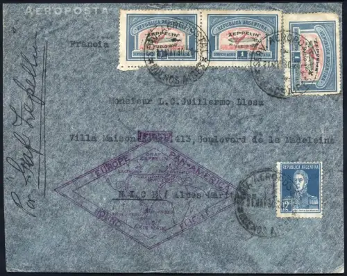 Zeppelin 1930 Argentinien SAF 1 Peso Grün x3 Nizza Frankreich Si 63 F / 2005