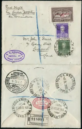 Zeppelin 1932 Argentinien 5. SAF Brief Rosario Liverpool England Si 173 B / 2026