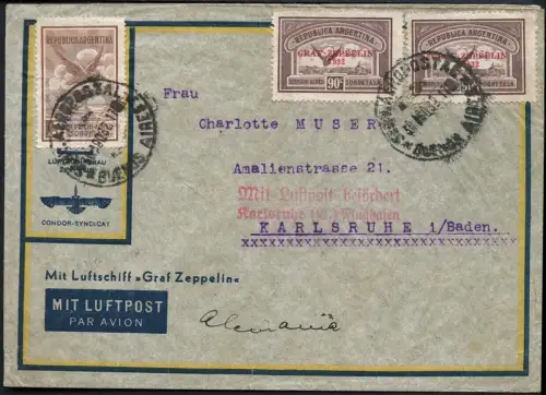 Zeppelin 1932 Argentinien 5. SAF Brief Buenos Aires Karlsruhe 173 B / 2033