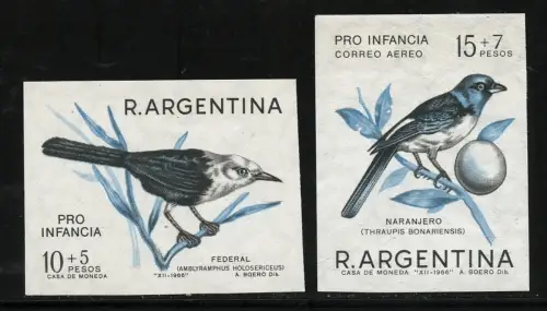 Argentinien 1967 Vögel Kinderhilfe Probedrucke 952-953 U Ungezähnt MNH / 454