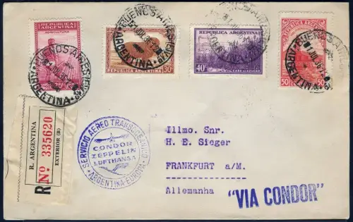 Zeppelin 1936 Argentinien 7. SAF Reko-Brief Buenos Aires Frankfurt Si 354 B/2095