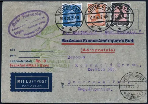 Zeppelin 1932 Dt. Reich 6. SAF Firmen-Brief Leipzig Argentinien Si 177 Aa / 2034