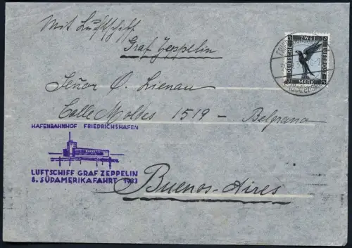 Zeppelin 1933 Dt. Reich 8. SAF Brief EF RM 2 F´hafen Argentinien Si 235 Aa/2240