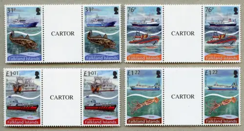 Falklandinseln 2017 Fischerei Fische Tintenfisch Schiffe 1345-1348 Stegpaare MNH