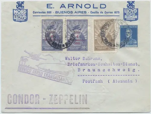 Zeppelin 1932 Argentinien 1. SAF Brasilianischer Flugstempel Si 140 / 2600