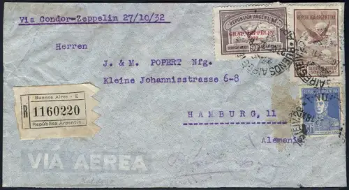 Zeppelin 1932 Argentinien 9. SAF Reko-Brief Buenos Aires Hamburg Si 197 / 2054