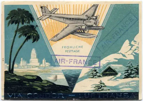 Argentinien 1937 Condor-Weihnachtskarte via Air France Agfa Berlin / 1646