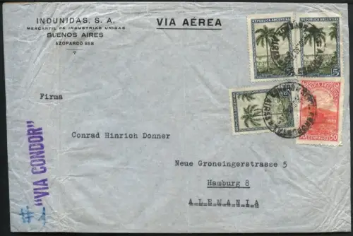 Katapult Argentinien 1936 Brief 15,50 Pesos Buenos Aires Hamburg Catapult / 415