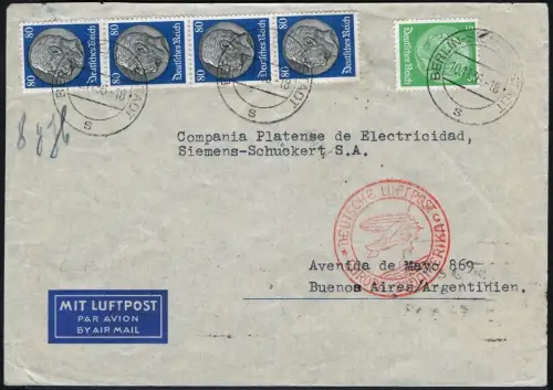 Zeppelin 1936 Dt. Reich 19. SAF Brief RM 3,25 Berlin Argentinien Si 376 B / 2107