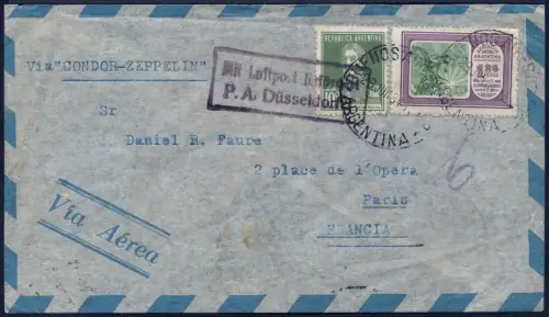 Zeppelin 1934 Argentinien 3. SAF Argentinienfahrt Brief Frankreich Si 256 / 2073