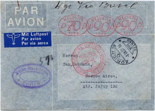 Katapult 1937 Schweiz Zürich Selnau Freistempel Argentinien H 575 Catapult /2083