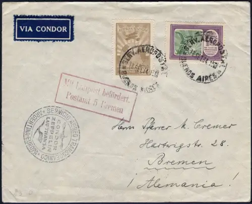 Zeppelin 1934 Argentinien 8. SAF Brief Buenos Aires Bremen Si 275 B / 2085
