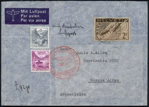 Katapult Schweiz 1937 Brief Bahnpost Ambulant Argentinien Catapult 587 / 465