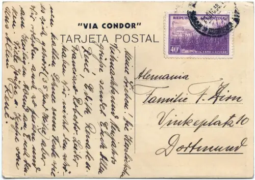 Katapult 1938 Argentinien Weihnachtskarte Dortmund H 707 Catapult / 1655