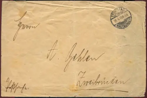Kiautschou 1913 Dienstbrief Postamt Tsingtau 28.4.13 Zweibrücken / 419