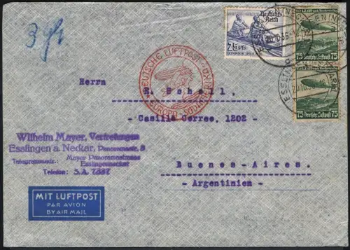 Zeppelin 1936 Dt. Reich 16. SAF LZ 129 Brief Esslingen Argentinien Si 443 B/2101