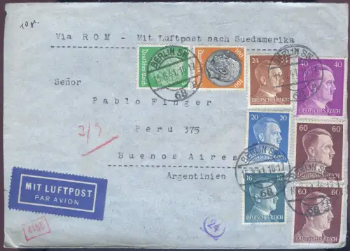 LATI 1941 Dt. Reich Brief 15.8.41 Berlin Rom Argentinien OKW Zensur München/1959