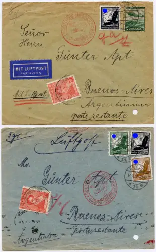 Katapult 1937 Dt. Reich Berlin (2) Briefe Taxe Argentinien Catapult / 1582