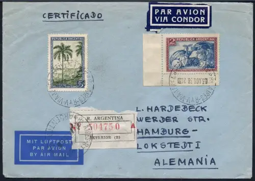 Katapult Argentinien 1938 Reko-Brief 7 Pesos Buenos Aires Lokstedt Catapult/ 487