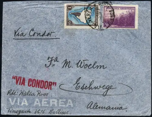 Katapult 1938 Argentinien Notwasserung Zephyr Brief Eschwege Catapult 614 b/ 957