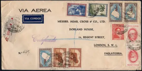 Katapult Argentinien 1938 Reko-Brief 10,80 Pesos London England Catapult / 491