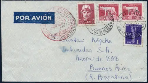 Katapult 1937 Italien Brief 13 L Mailand Argentinien Catapult H 607 / 1360