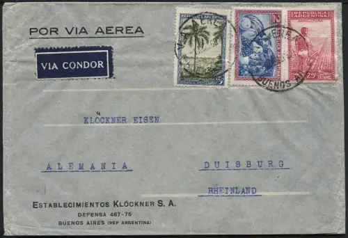 Katapult Argentinien 1936 Brief 7,25 Pesos Buenos Aires Duisburg Catapult / 407