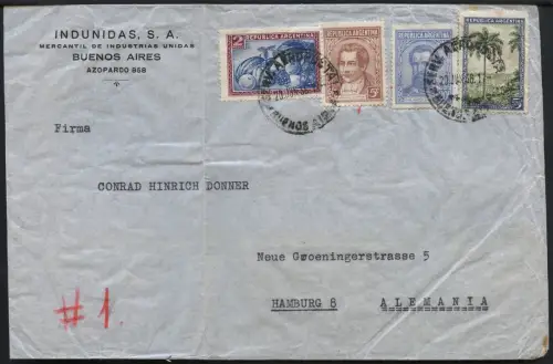 Katapult Argentinien 1936 Brief 7,25 Pesos Buenos Aires Hamburg Catapult / 411
