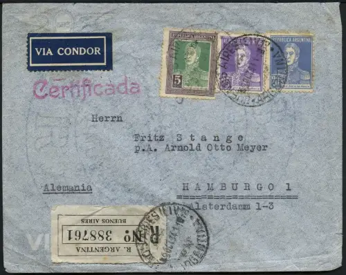 Katapult Argentinien 1934 Reko-Brief Buenos Aires Stuttgart Hamburg Catapult/368