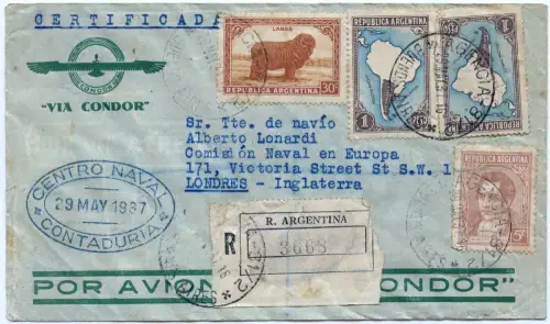 Katapult 1937 Argentinien Reko-Brief Handelsmarine England H 547 Catapult / 1624