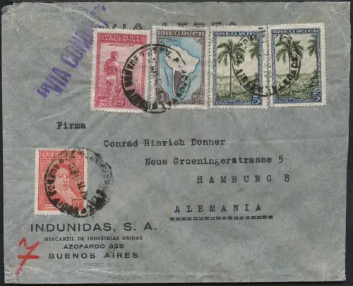 Katapult Argentinien 1937 Brief 11,35 Pesos Buenos Aires Hamburg Catapult / 439