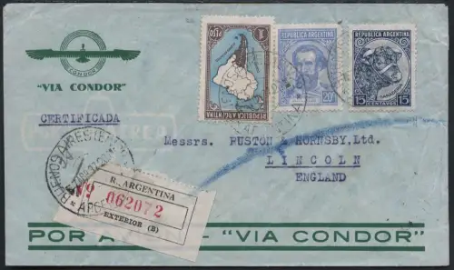 Katapult Argentinien 1937 Reko-Brief Buenos Aires Lincoln England Catapult / 437