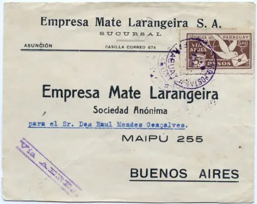 Paraguay 1929 Flugpost Brief Asuncion Buenos Aires Argentinien / 2048