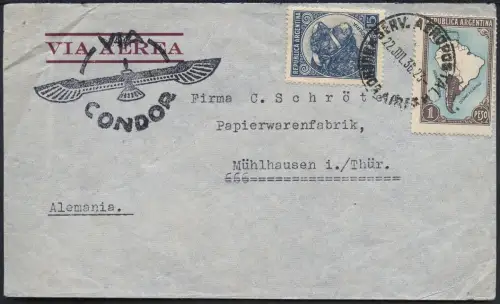 Katapult Argentinien 1936 Brief Buenos Aires Lavalle Mühlhausen Catapult / 413
