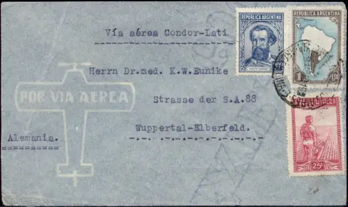 LATI 1940 Argentinien Buenos Aires Brief 6.4.41 Elberfeld OKW Zensur / 1947