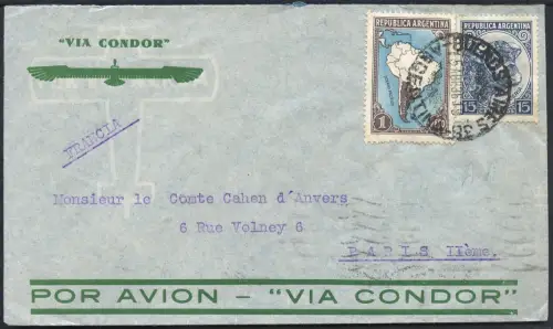 Katapult Argentinien 1936 Brief Buenos Aires Marseille Paris Catapult / 408