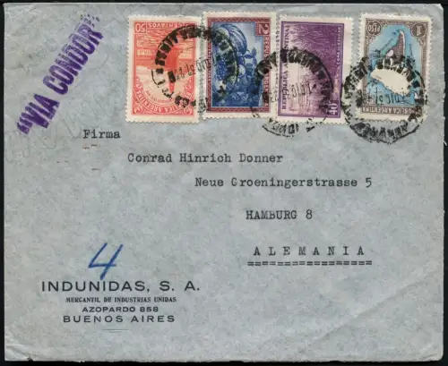 Katapult Argentinien 1937 Brief 3,90 Pesos Buenos Aires Hamburg Catapult / 469