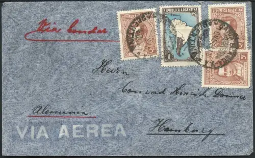 Katapult  Argentinien 1936 Brief Bahia Blanca Bahnpost Hamburg Catapult / 405