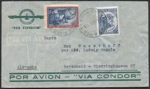 Katapult Argentinien 1937 Brief 2,15 P Buenos Aires Vierringhausen Catapult 455