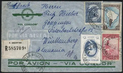 Katapult Argentinien 1938 Reko-Brief Villa Ballester Göppingen Catapult / 490