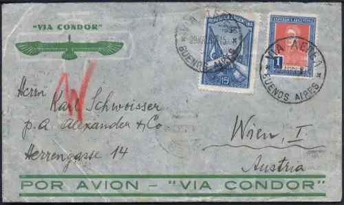 Katapult Argentinien 1935 Brief Buenos Aires Wien Österreich Catapult / 388