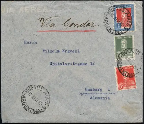 Katapult Argentinien 1934 Brief Buenos Aires Stuttgart Hamburg Catapult / 367