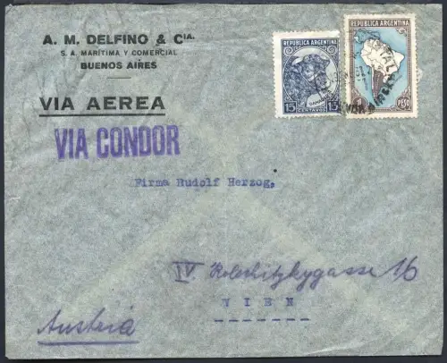 Katapult Argentinien 1937 Brief Buenos Aires Wien Österreich Catapult / 429